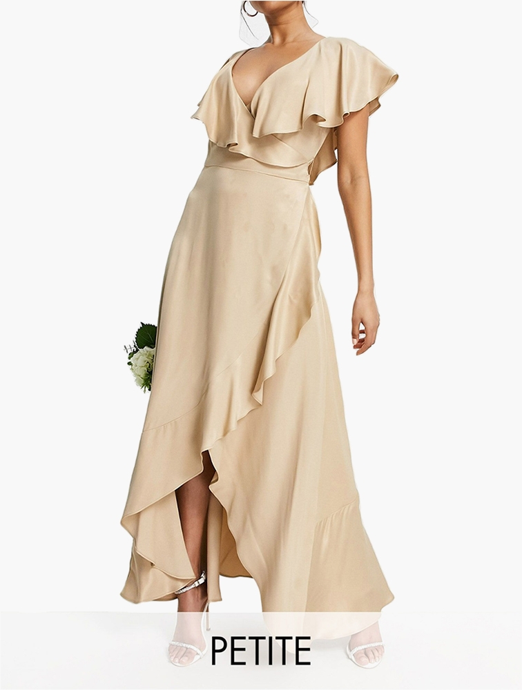 Satin frill wrap dress hotsell